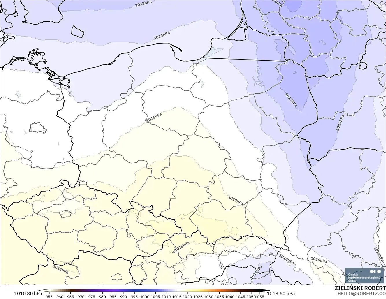 ALADIN CZ 2.3 km modelo - Polonia, Presión