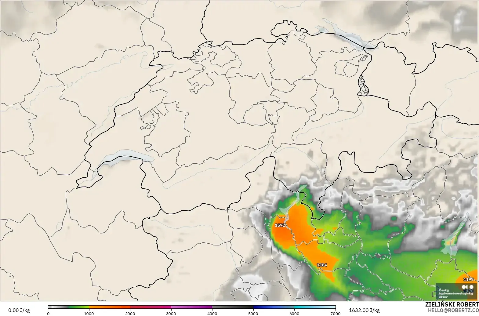 ALADIN CZ 2.3 km modelo - Suiza, CAPE