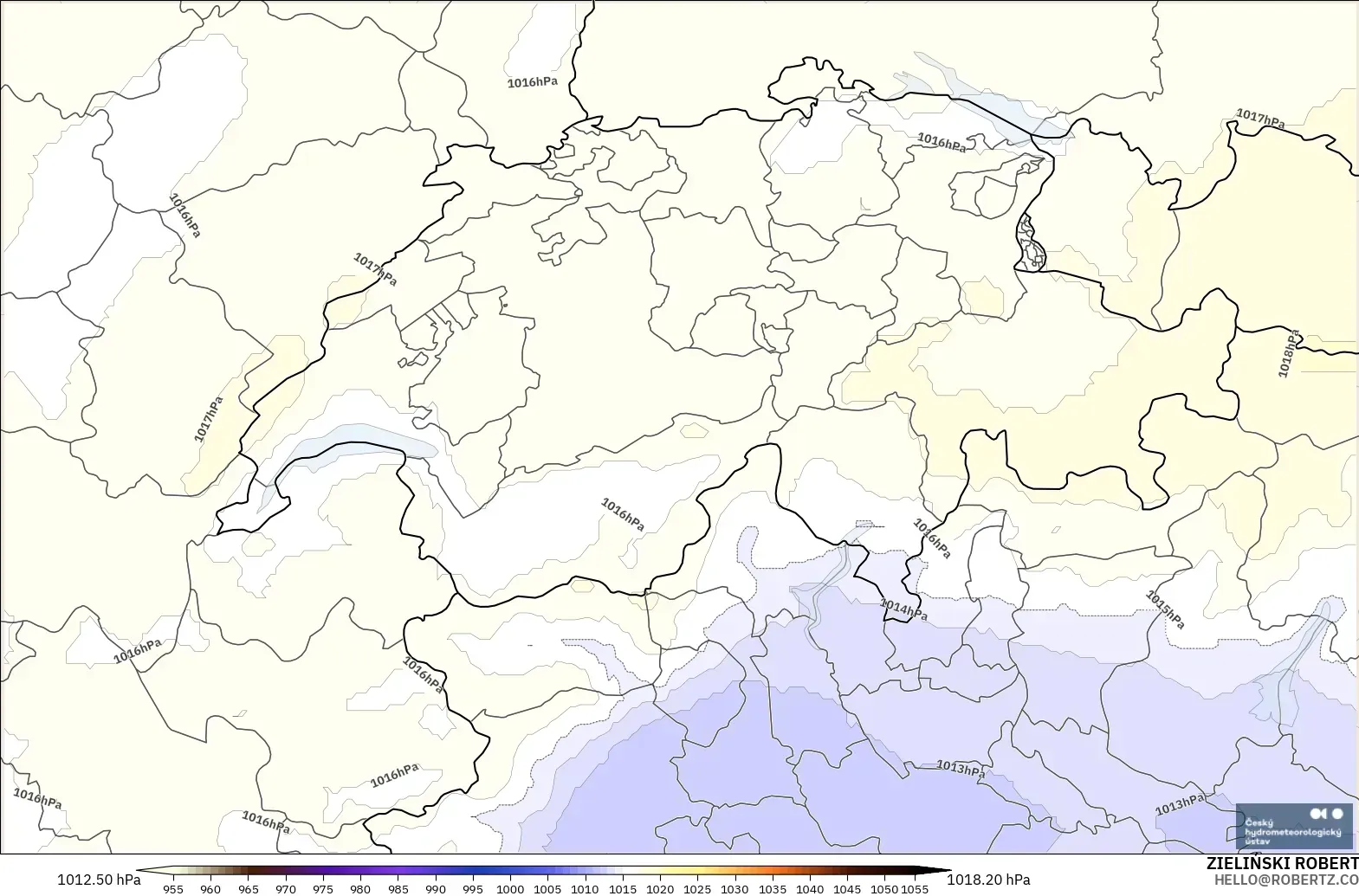 ALADIN CZ 2.3 km modelo - Suiza, Presión