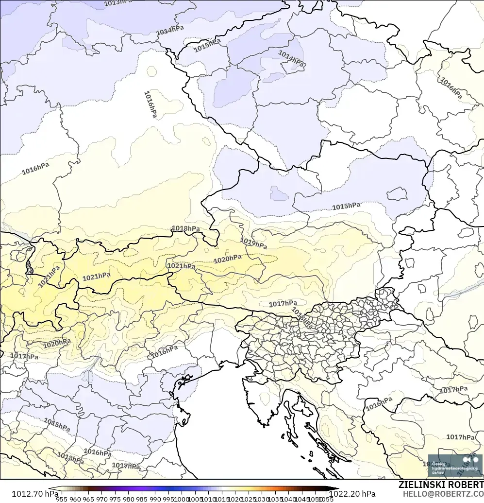 ALADIN CZ 2.3 km modelo - Austria, Presión
