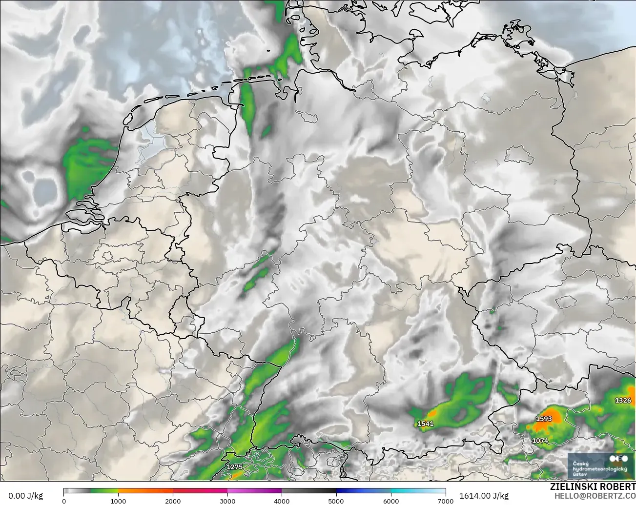 ALADIN CZ 2.3 km modelo - Alemania, CAPE