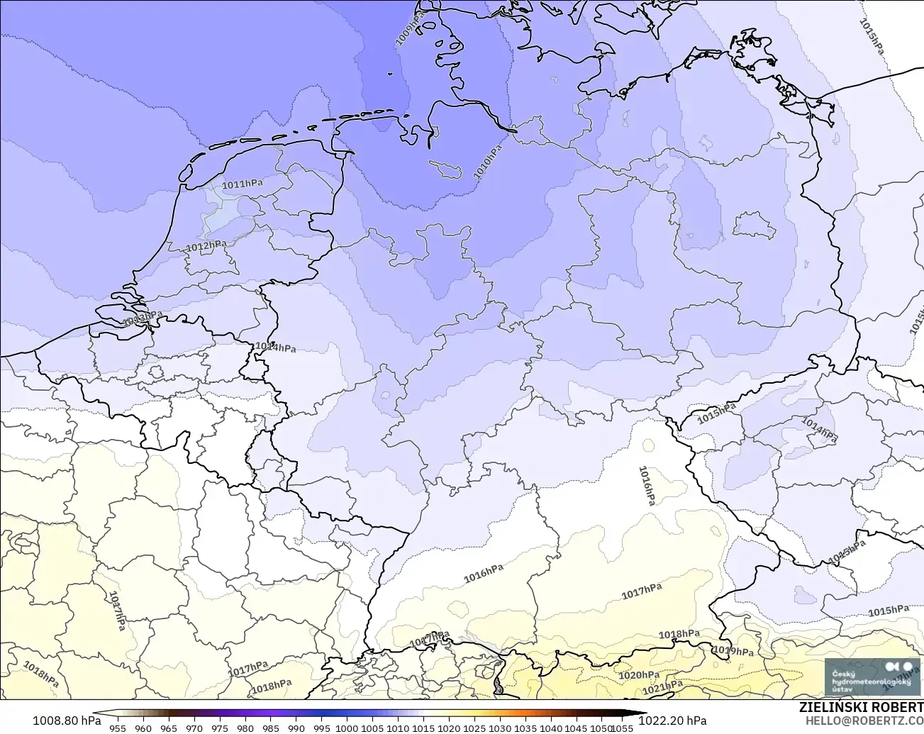 ALADIN CZ 2.3 km modelo - Alemania, Presión