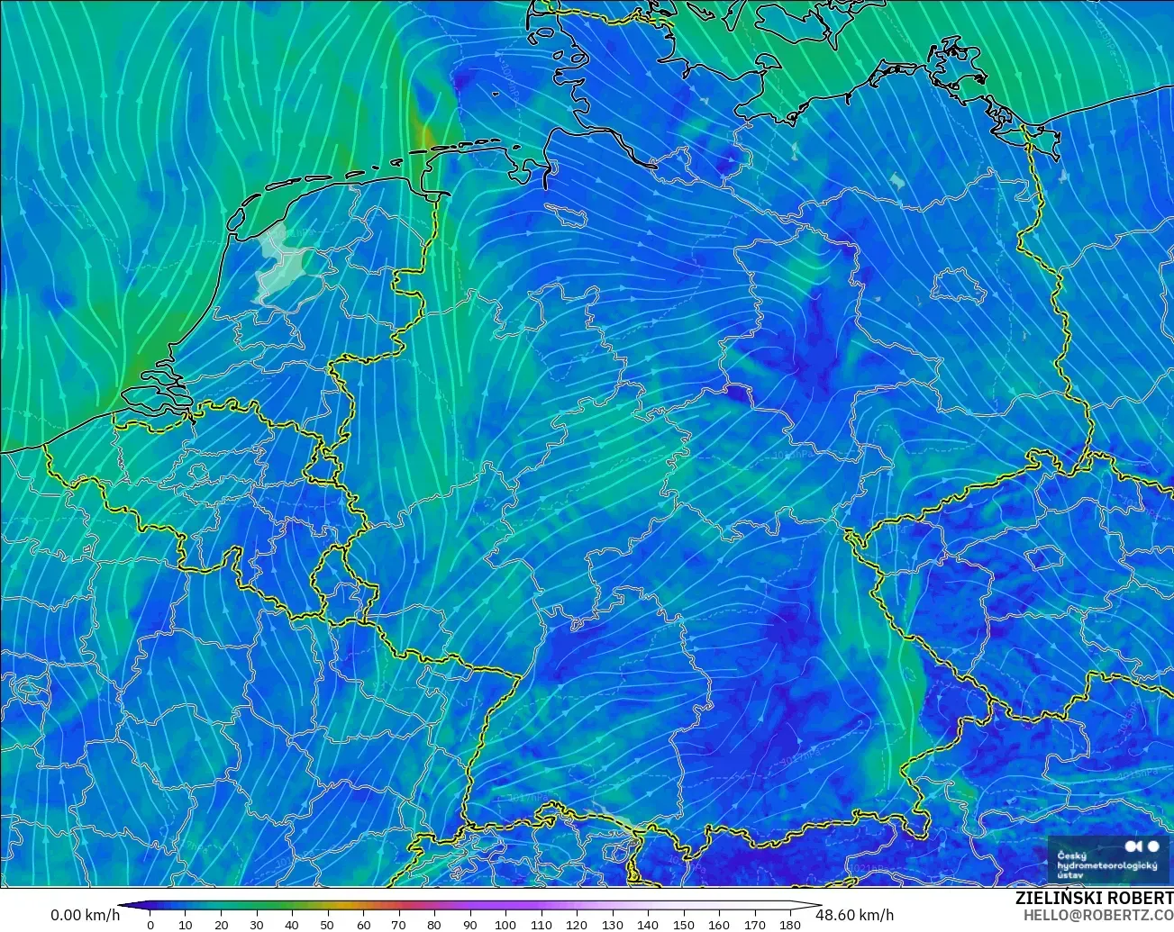 ALADIN CZ 2.3 km modelo - Alemania, Viento a 10 m