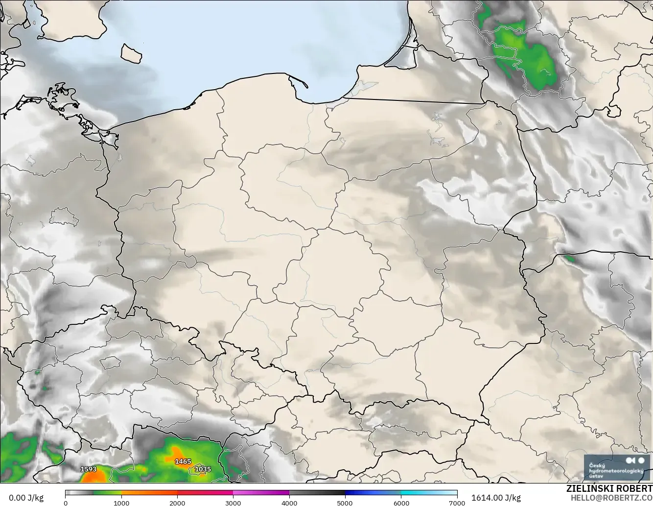 ALADIN CZ 2.3 km modelo - Polonia, CAPE