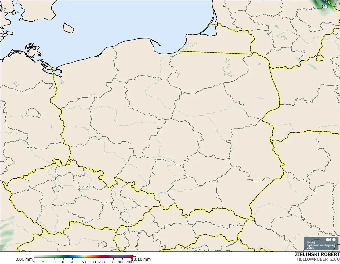 ALADIN CZ 2.3 km modelo - Polonia, Acumulación de precipitación