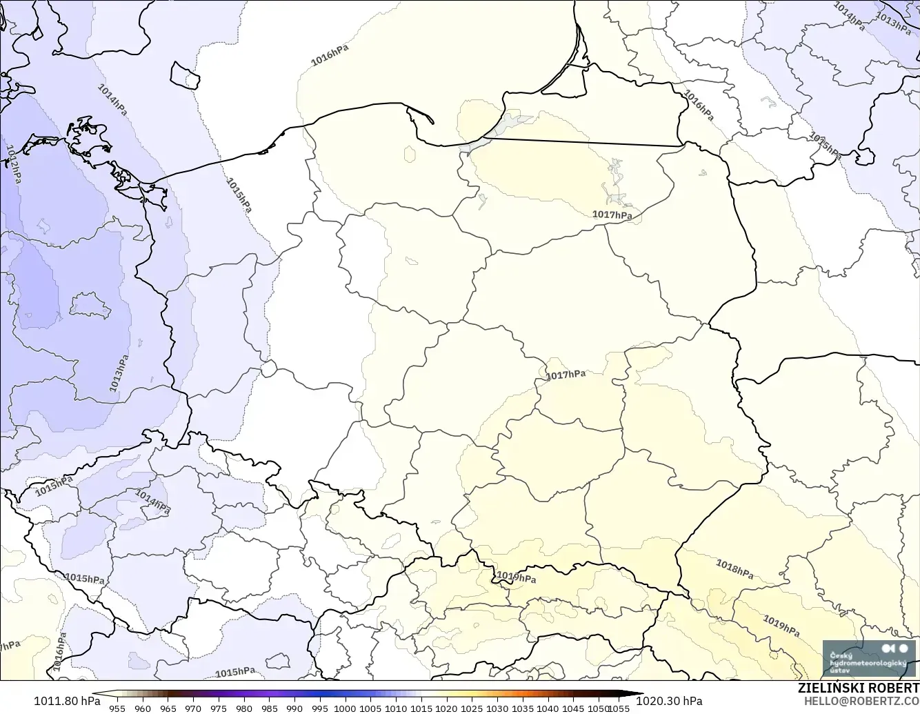 ALADIN CZ 2.3 km modelo - Polonia, Presión