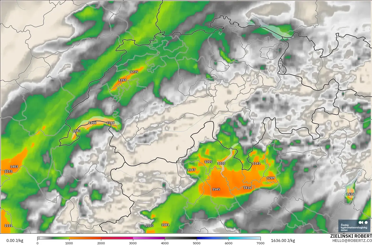 ALADIN CZ 2.3 km modelo - Suiza, CAPE