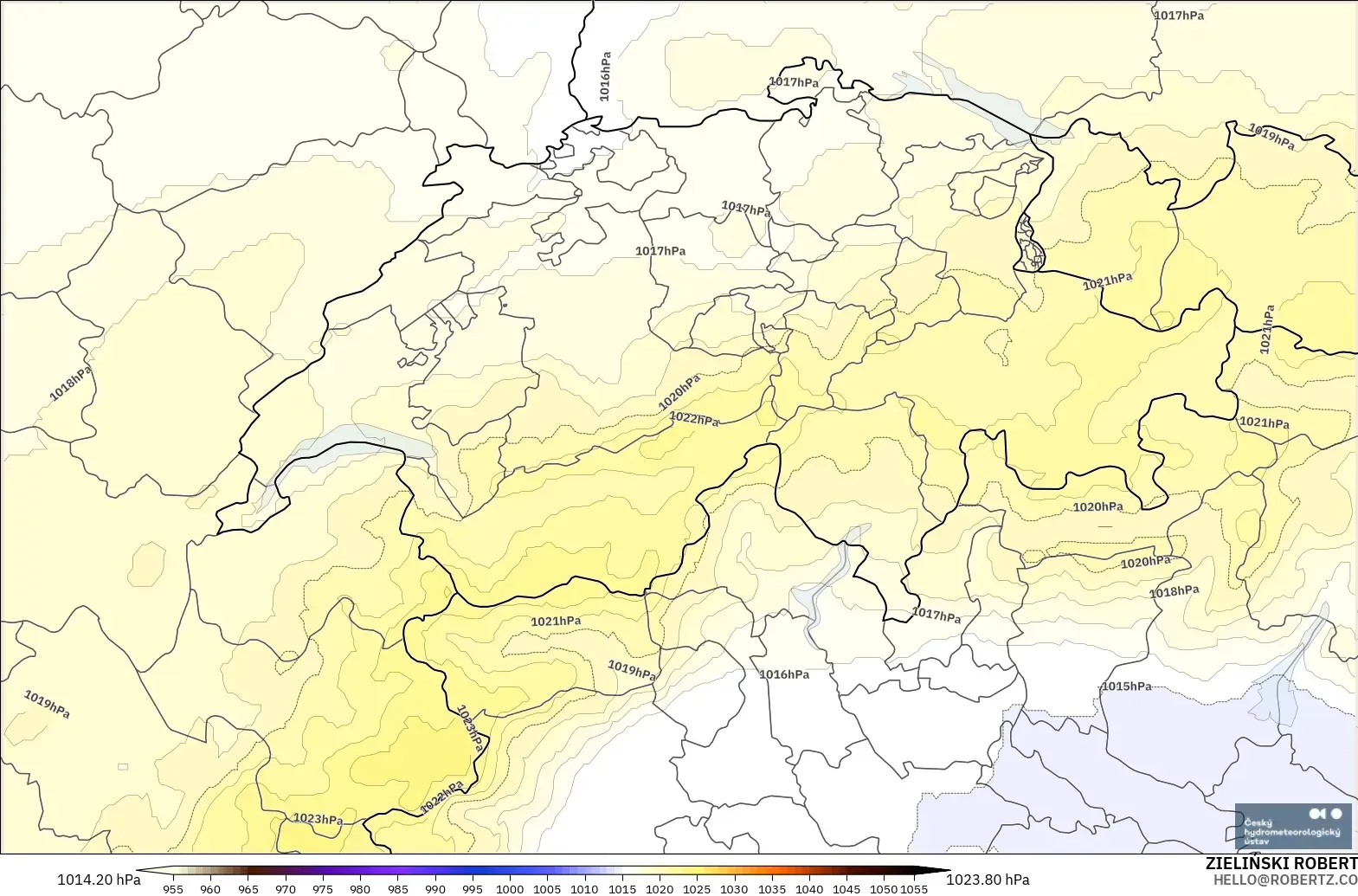 ALADIN CZ 2.3 km modelo - Suiza, Presión