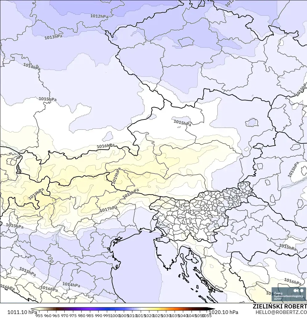 ALADIN CZ 2.3 km modelo - Austria, Presión