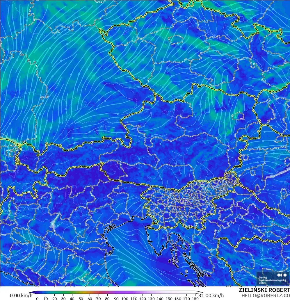 ALADIN CZ 2.3 km modelo - Austria, Viento a 10 m