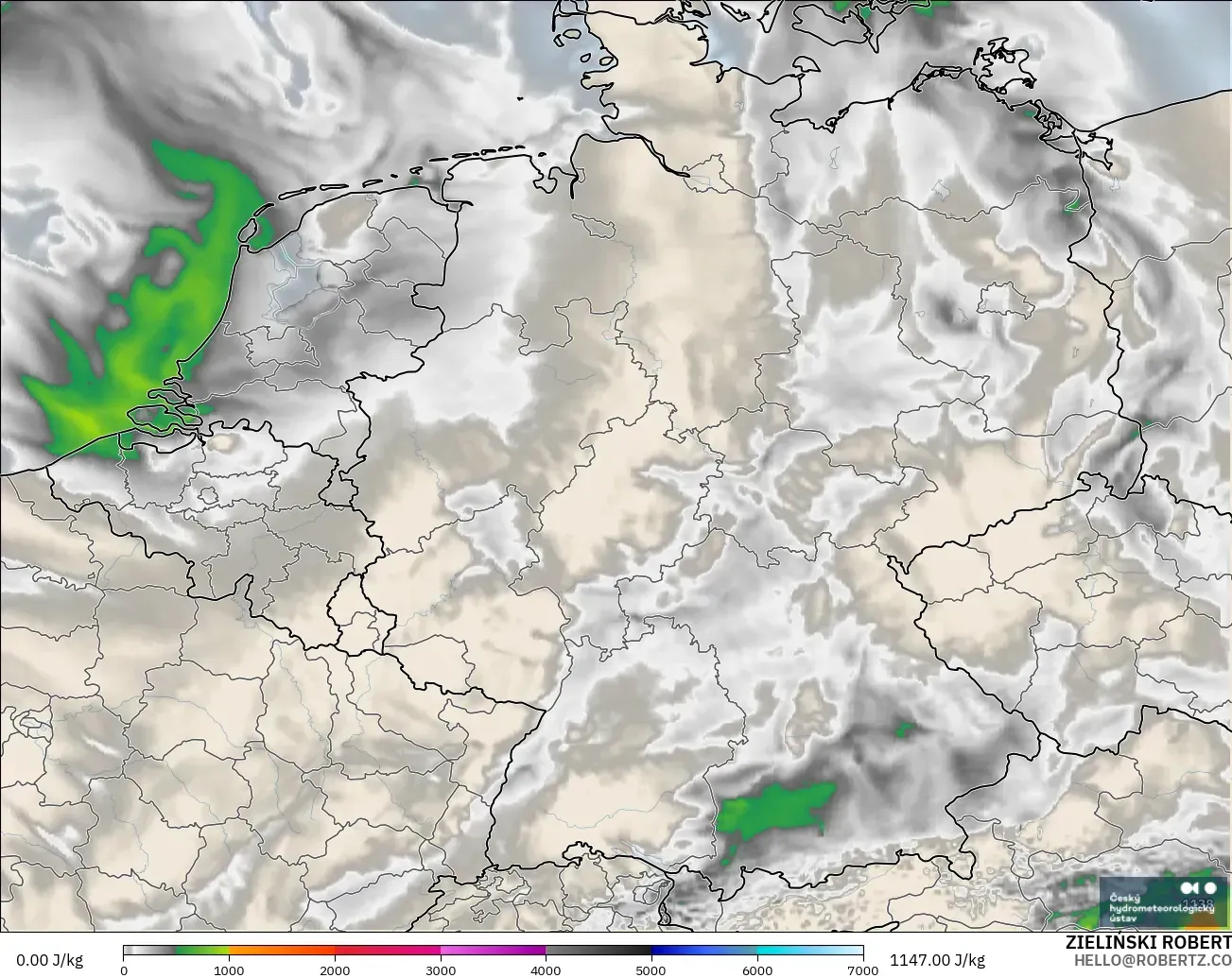 ALADIN CZ 2.3 km modelo - Alemania, CAPE