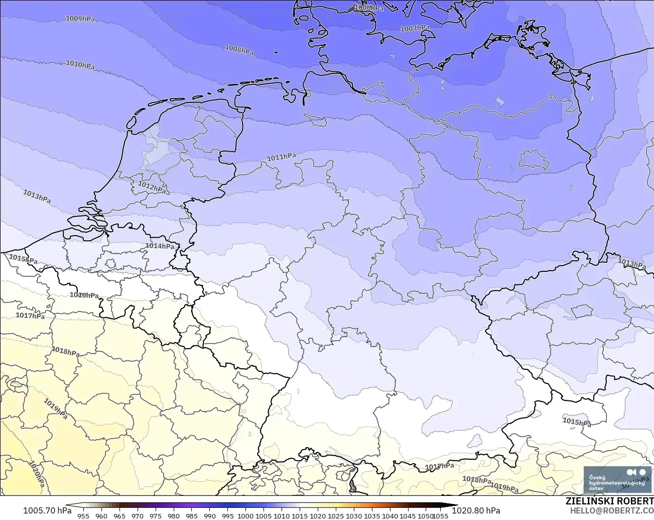 ALADIN CZ 2.3 km modelo - Alemania, Presión