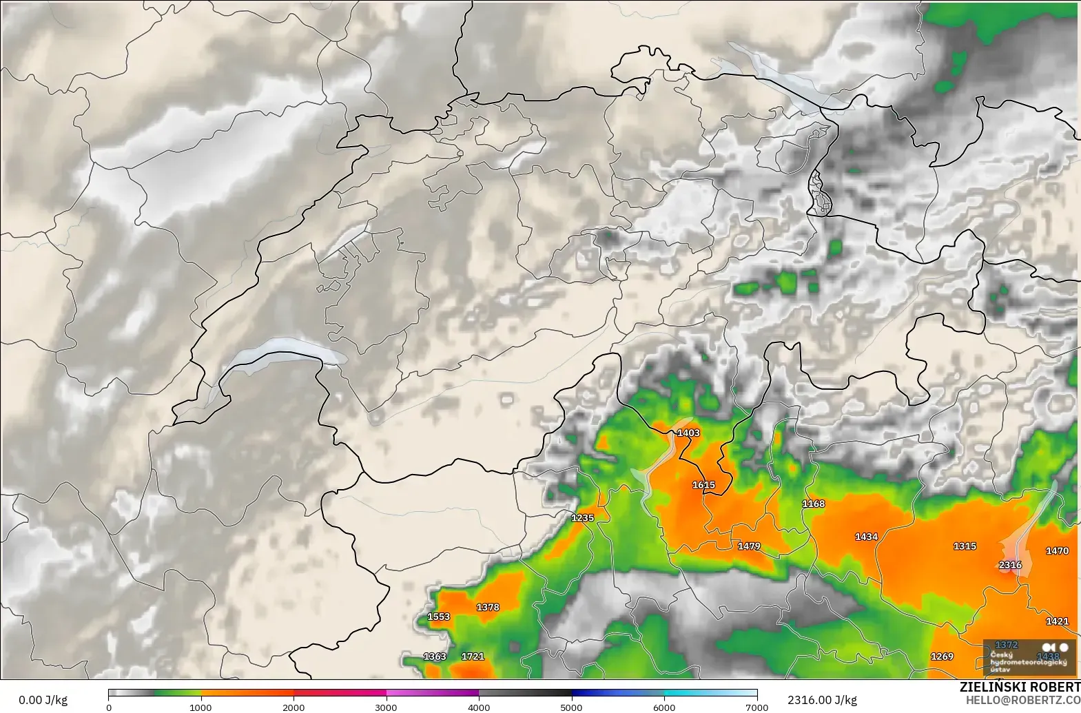 ALADIN CZ 2.3 km modelo - Suiza, CAPE