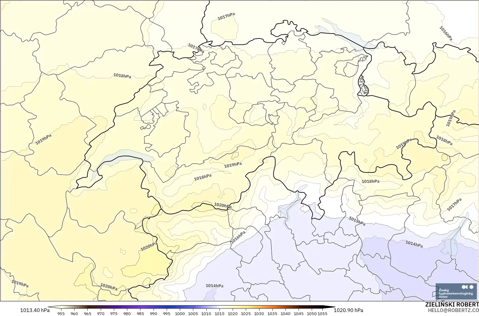 ALADIN CZ 2.3 km modelo - Suiza, Presión