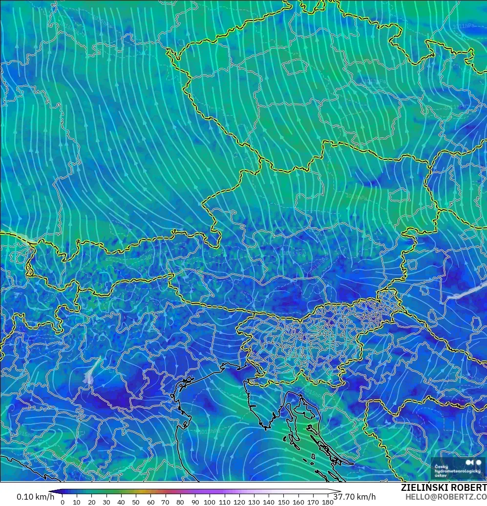 ALADIN CZ 2.3 km modelo - Austria, Viento a 10 m