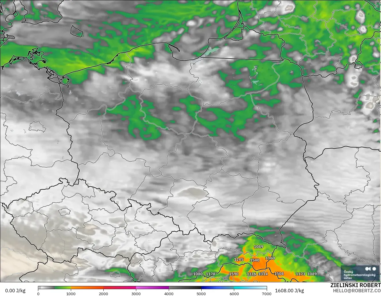 ALADIN CZ 2.3 km modelo - Polonia, CAPE