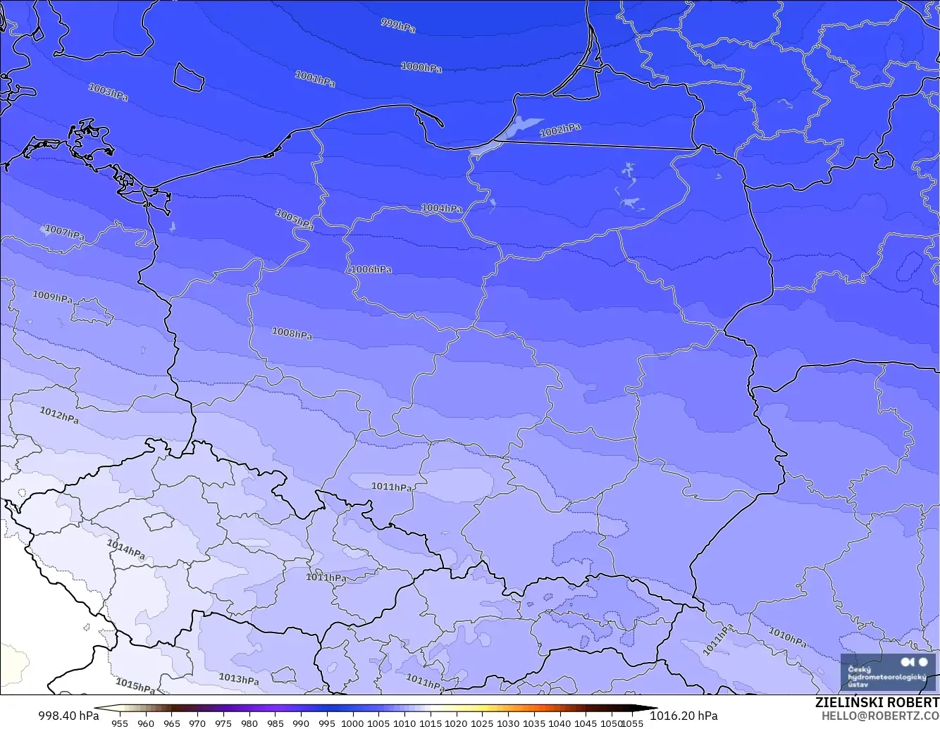 ALADIN CZ 2.3 km modelo - Polonia, Presión