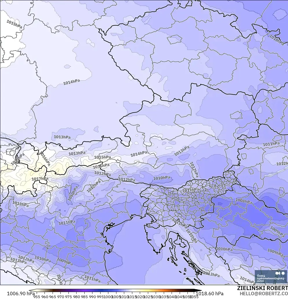 ALADIN CZ 2.3 km modelo - Austria, Presión