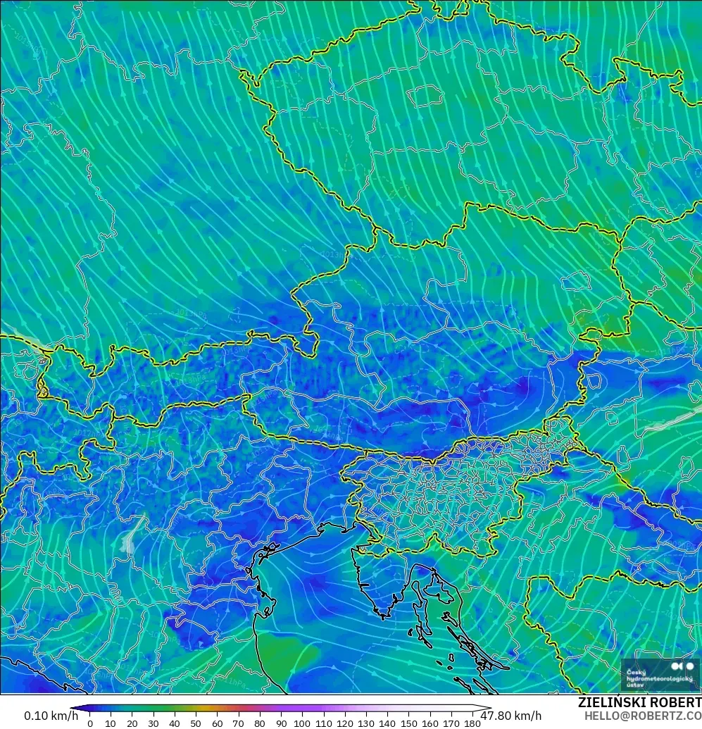 ALADIN CZ 2.3 km modelo - Austria, Viento a 10 m