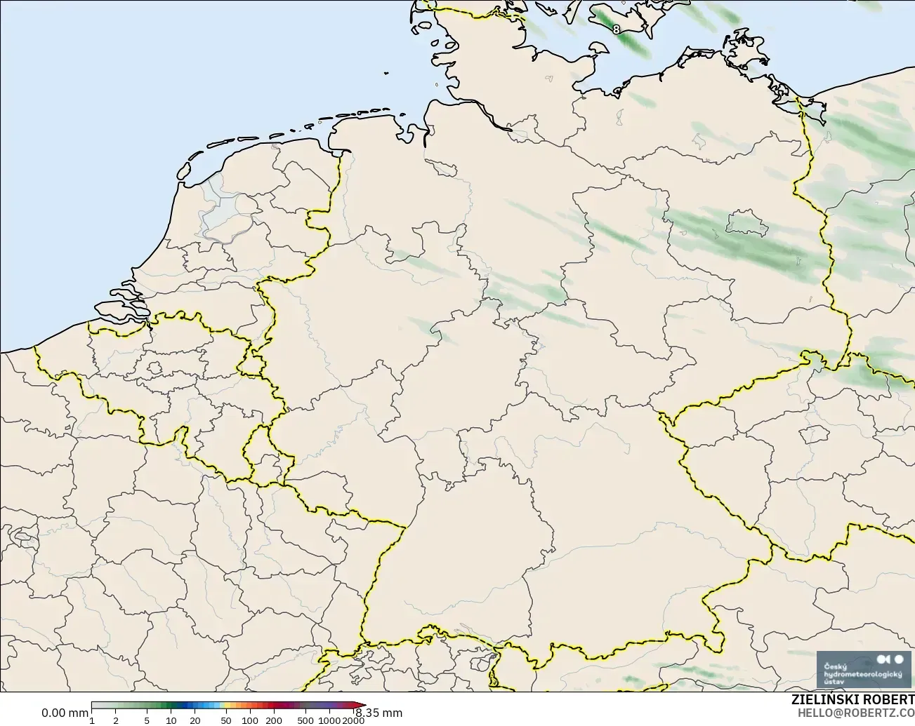 ALADIN CZ 2.3 km modelo - Alemania, Acumulación de precipitación