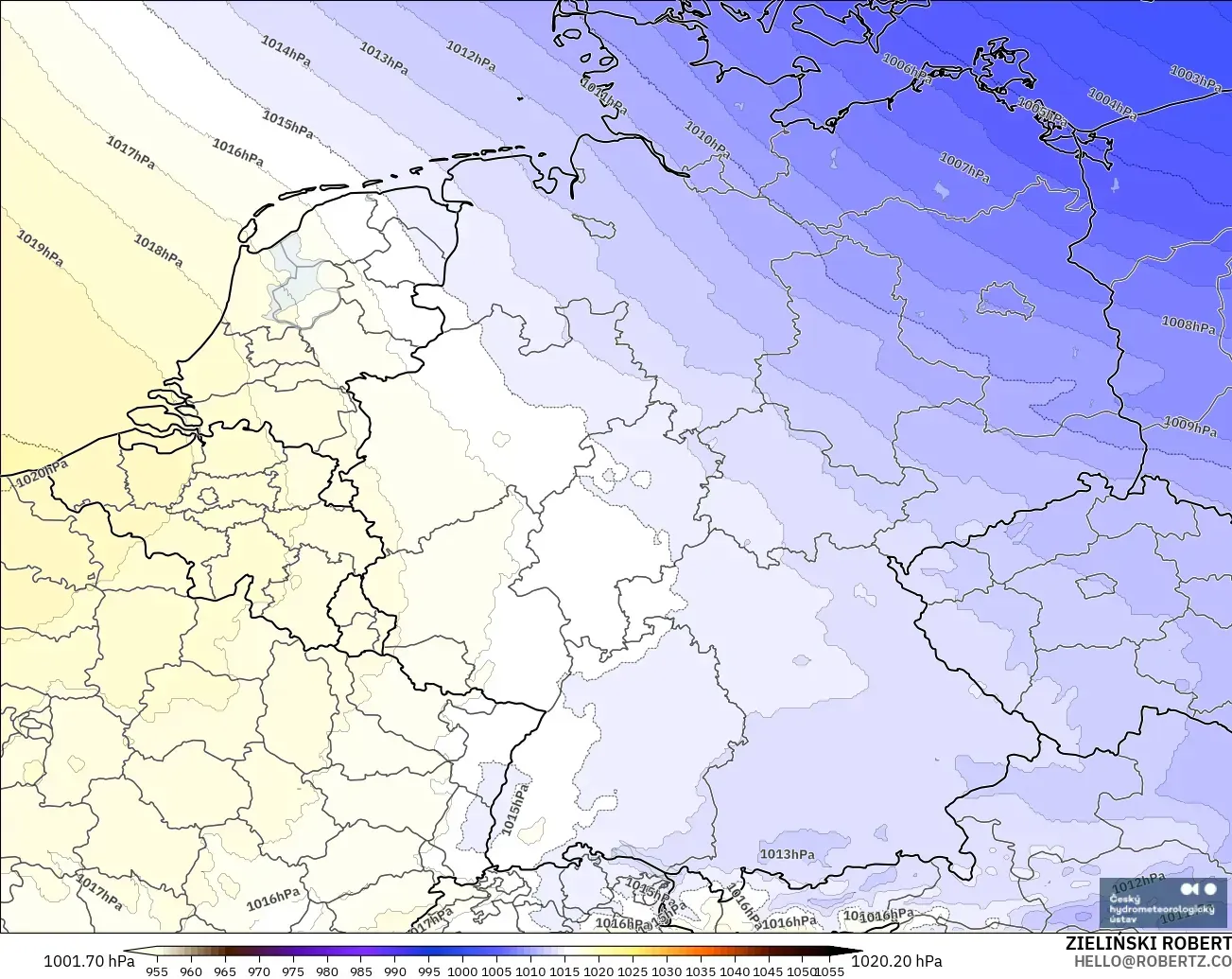 ALADIN CZ 2.3 km modelo - Alemania, Presión