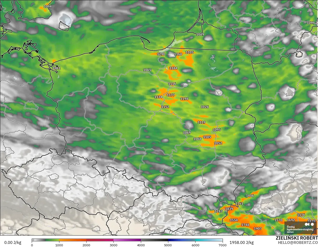 ALADIN CZ 2.3 km modelo - Polonia, CAPE