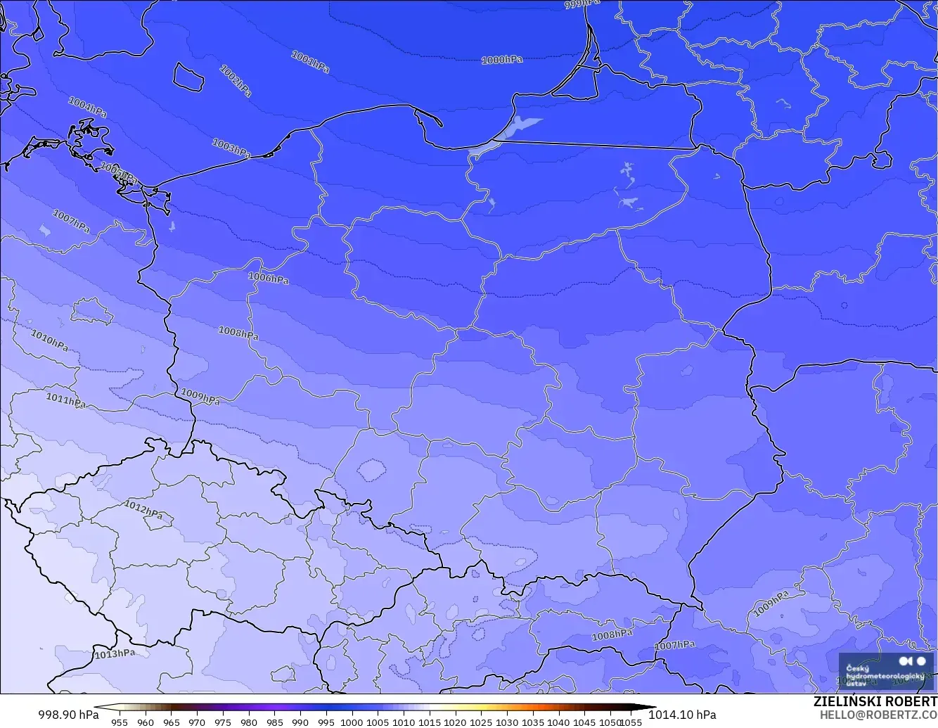 ALADIN CZ 2.3 km modelo - Polonia, Presión