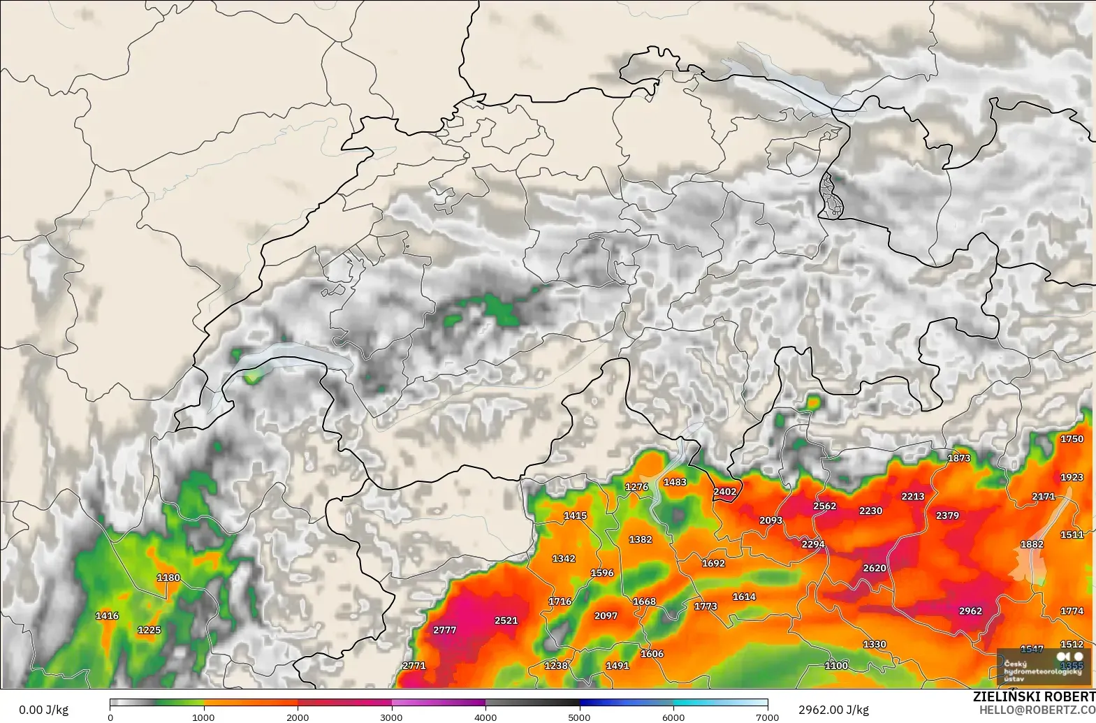 ALADIN CZ 2.3 km modelo - Suiza, CAPE