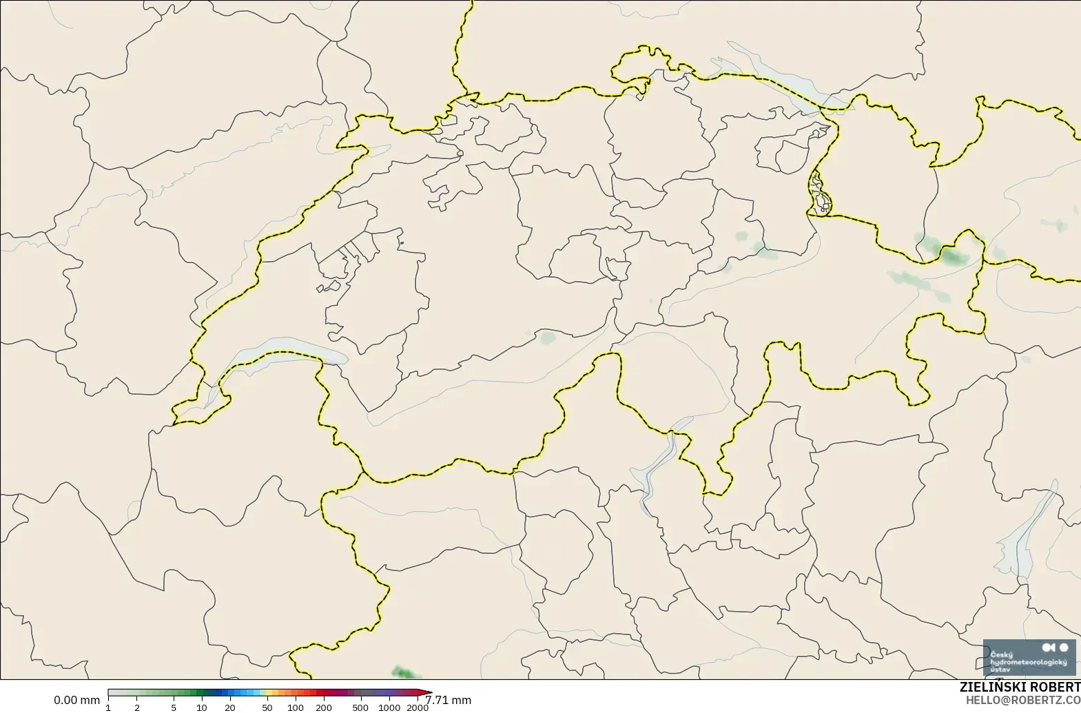 ALADIN CZ 2.3 km modelo - Suiza, Acumulación de precipitación