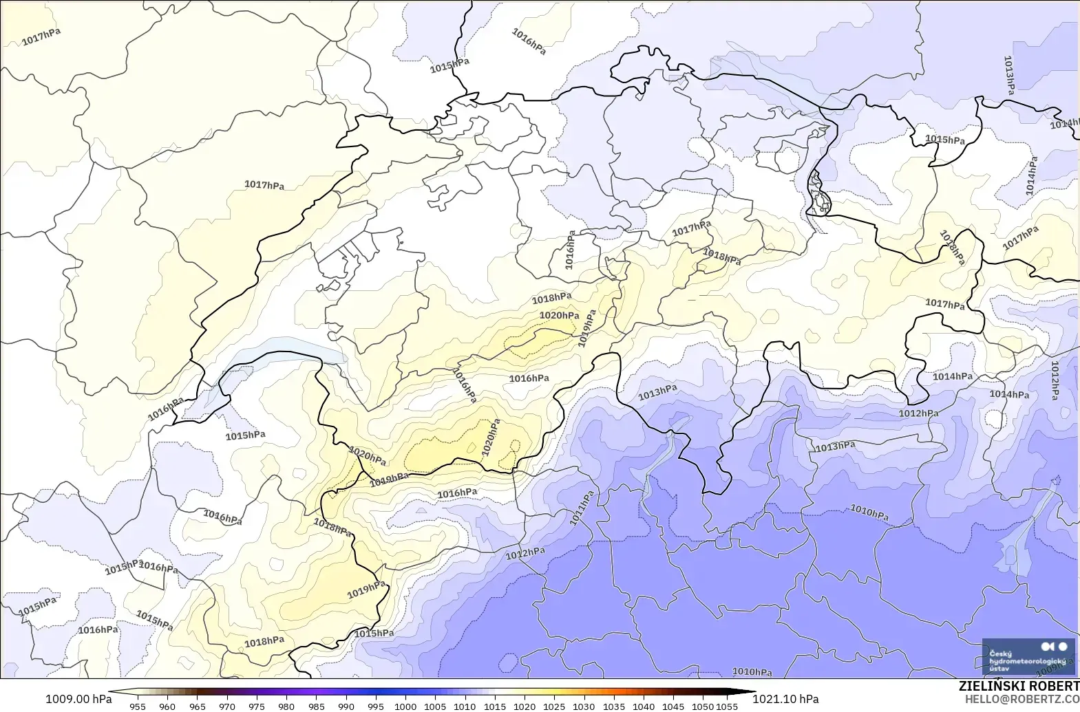 ALADIN CZ 2.3 km modelo - Suiza, Presión