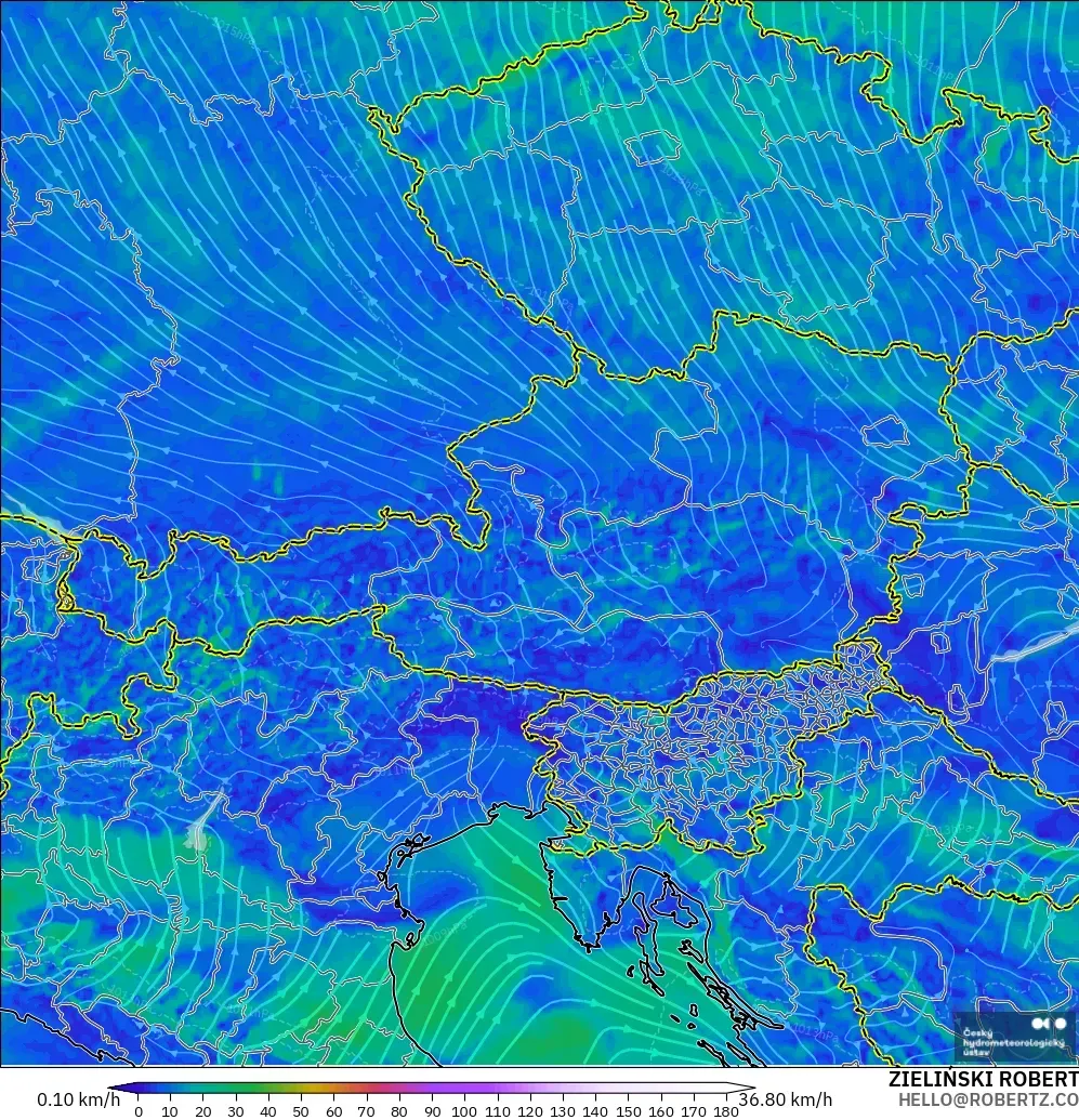 ALADIN CZ 2.3 km modelo - Austria, Viento a 10 m
