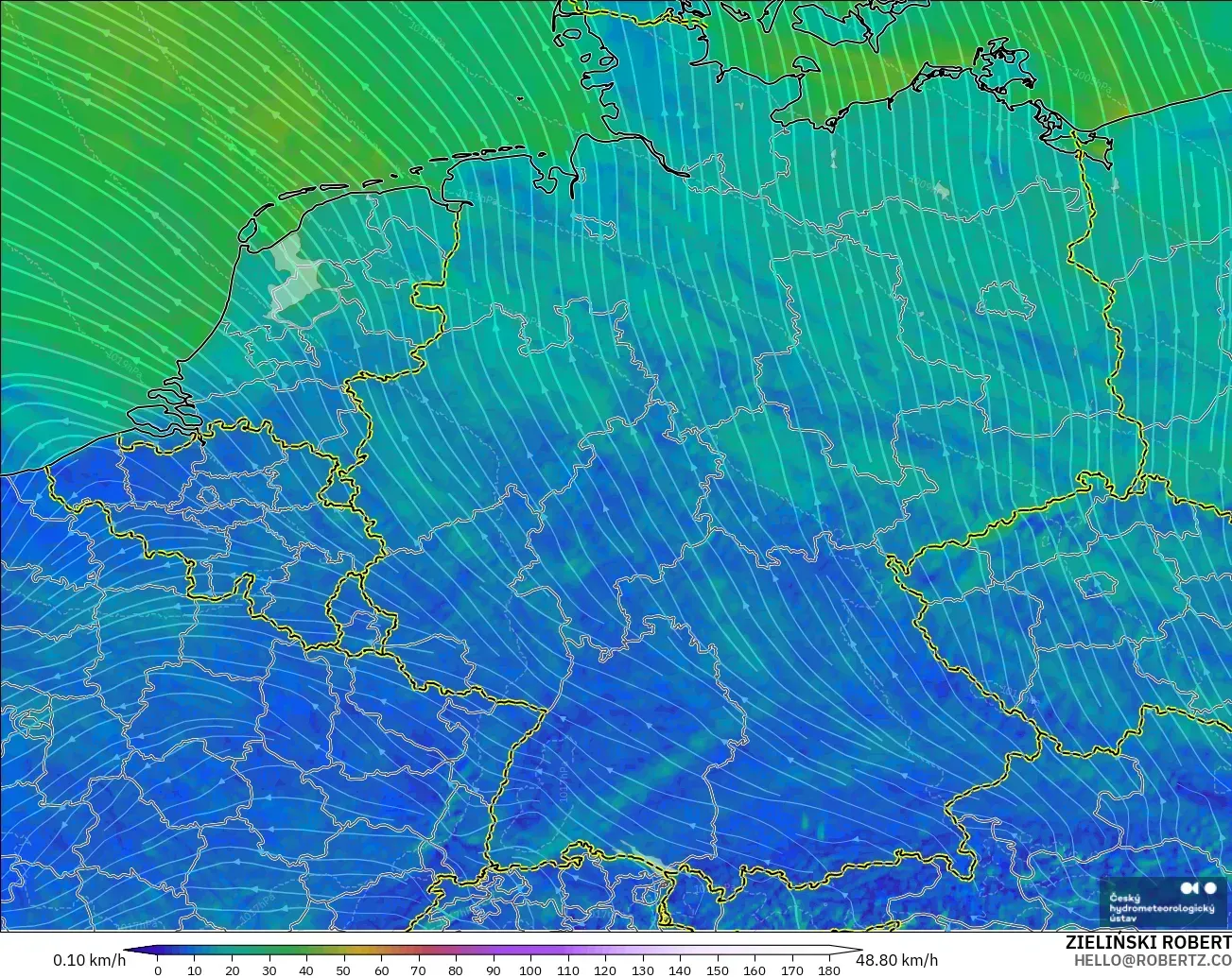 ALADIN CZ 2.3 km modelo - Alemania, Viento a 10 m
