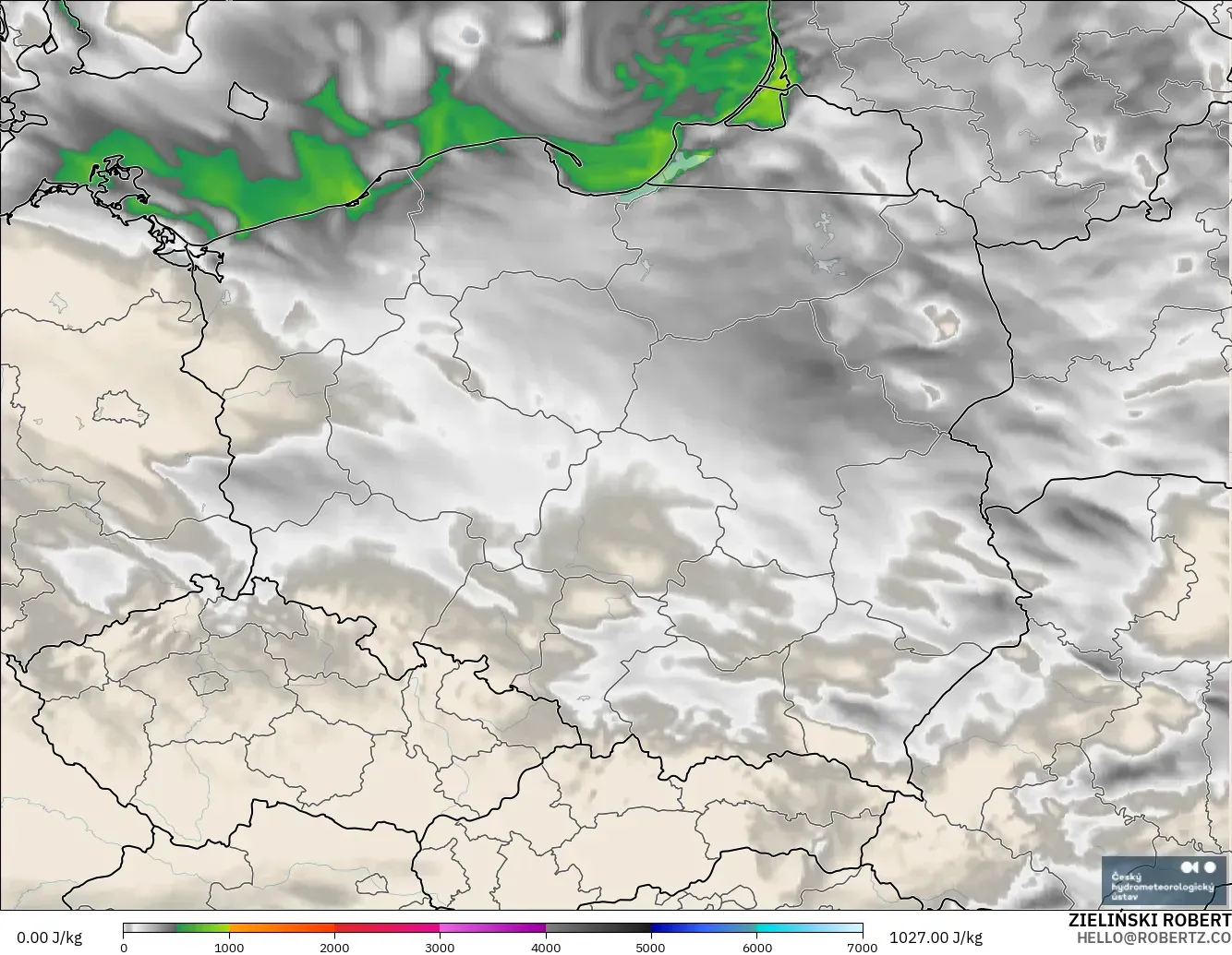 ALADIN CZ 2.3 km modelo - Polonia, CAPE