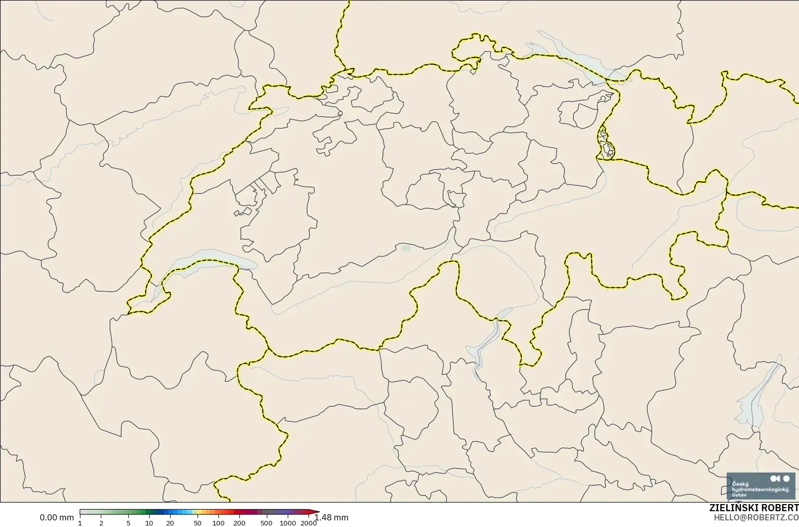 ALADIN CZ 2.3 km modelo - Suiza, Acumulación de precipitación