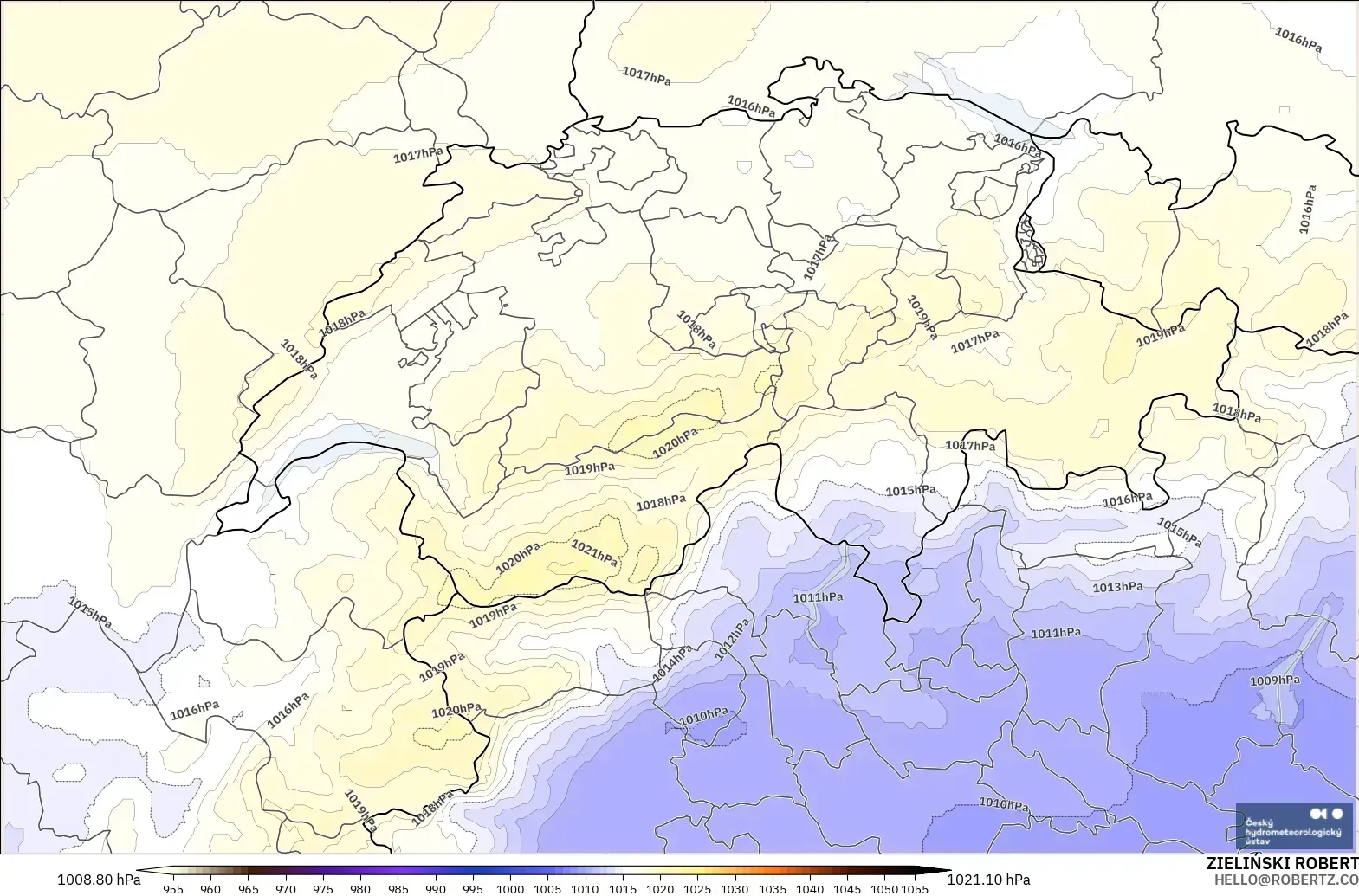 ALADIN CZ 2.3 km modelo - Suiza, Presión