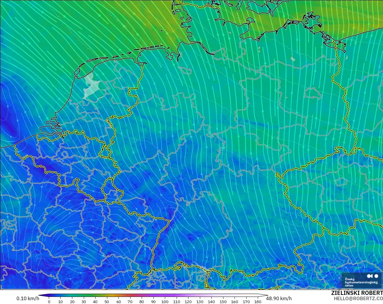 ALADIN CZ 2.3 km modelo - Alemania, Viento a 10 m