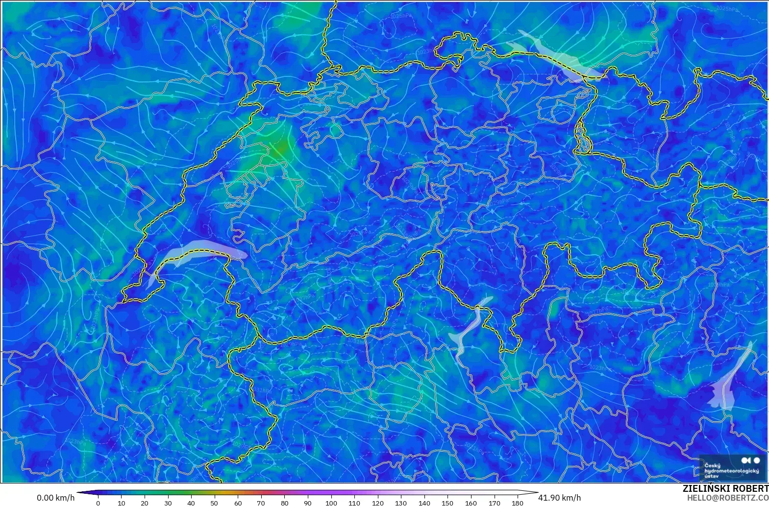 ALADIN CZ 2.3 km modelo - Suiza, Viento a 10 m