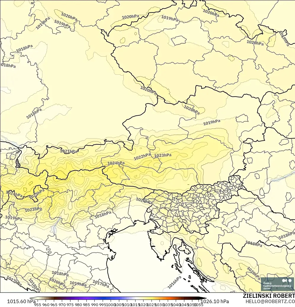 ALADIN CZ 2.3 km modelo - Austria, Presión