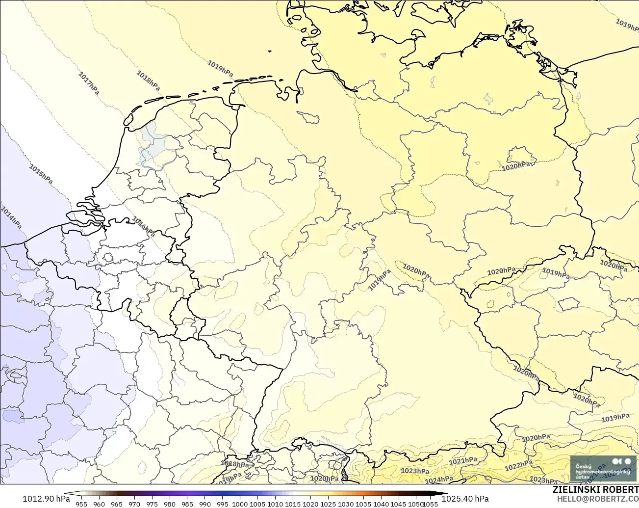 ALADIN CZ 2.3 km modelo - Alemania, Presión