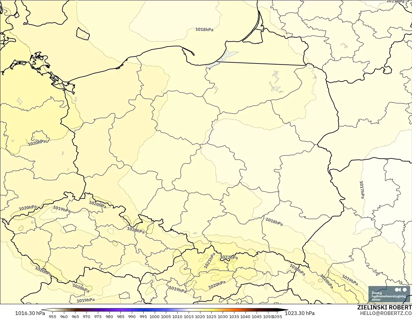 ALADIN CZ 2.3 km modelo - Polonia, Presión