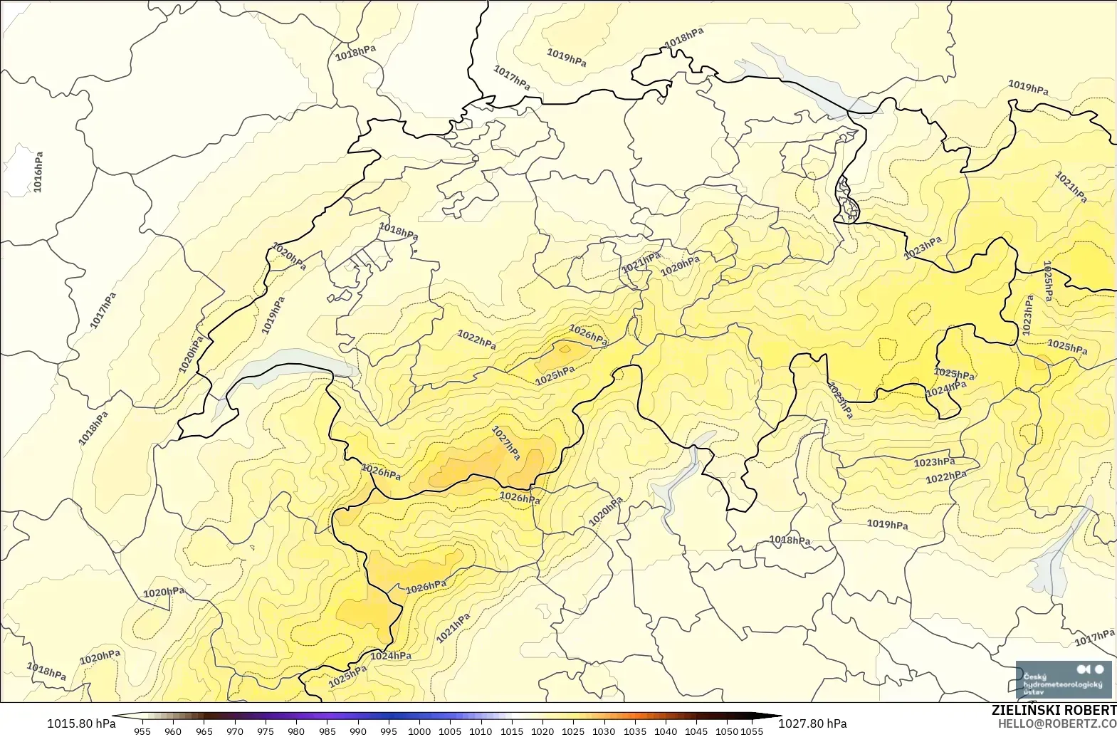 ALADIN CZ 2.3 km modelo - Suiza, Presión