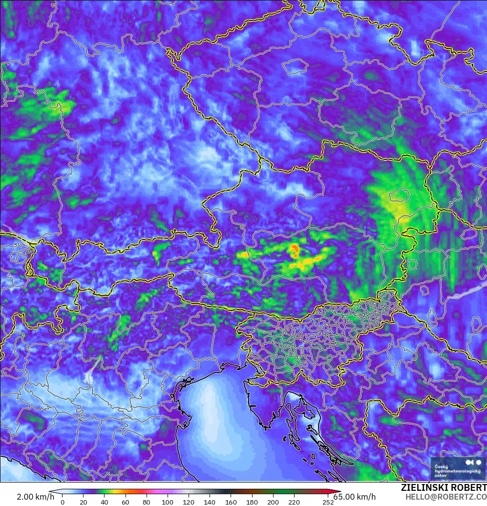 ALADIN CZ 2.3 km modelo - Austria, Ráfagas de viento