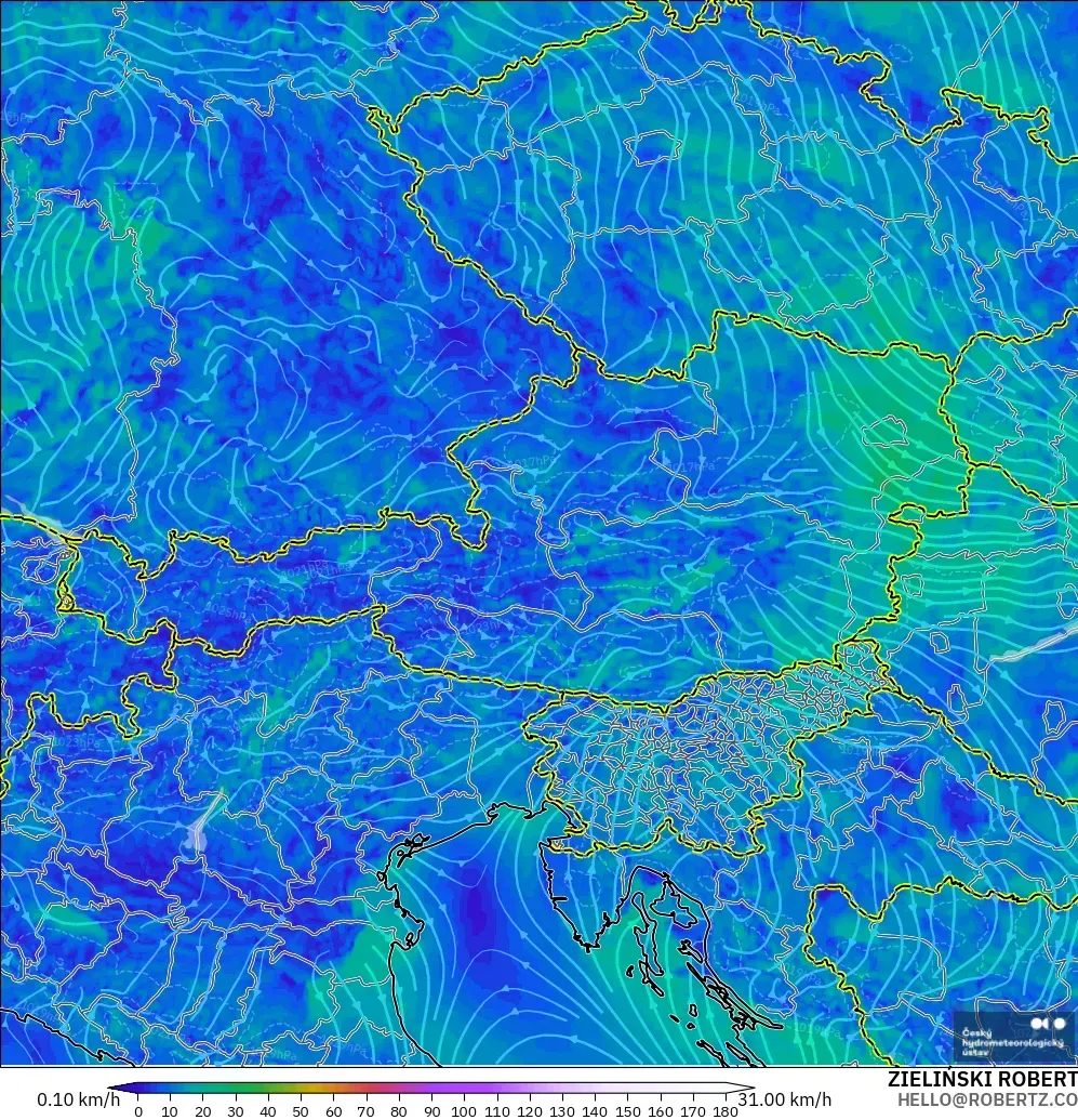 ALADIN CZ 2.3 km modelo - Austria, Viento a 10 m
