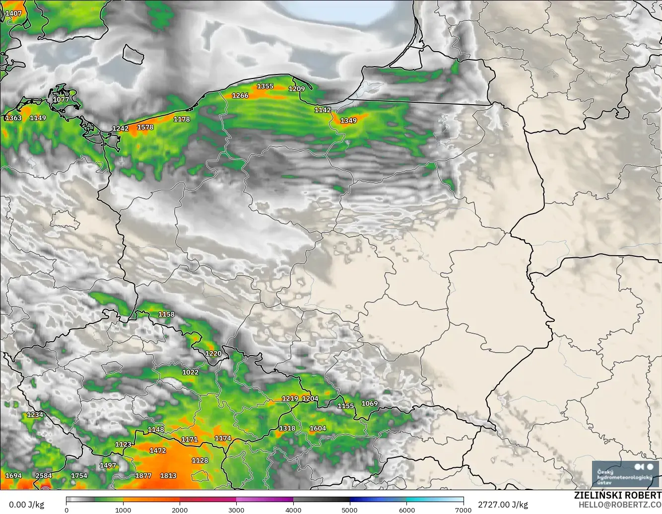 ALADIN CZ 2.3 km modelo - Polonia, CAPE