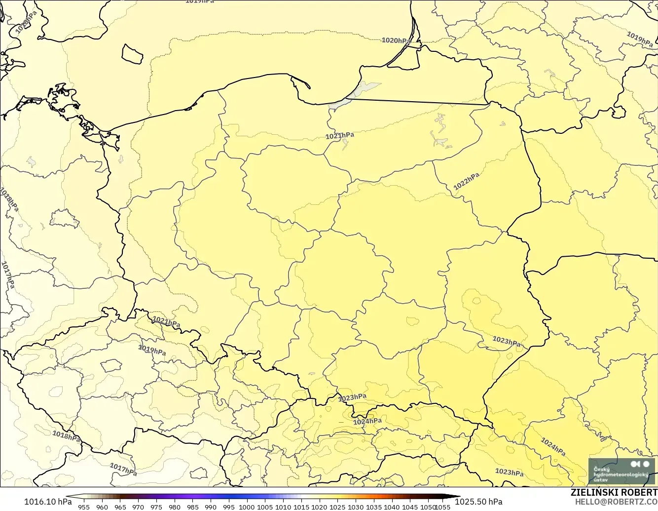ALADIN CZ 2.3 km modelo - Polonia, Presión