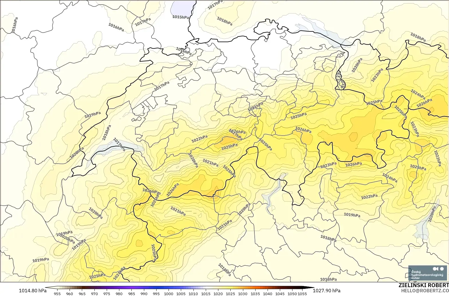 ALADIN CZ 2.3 km modelo - Suiza, Presión