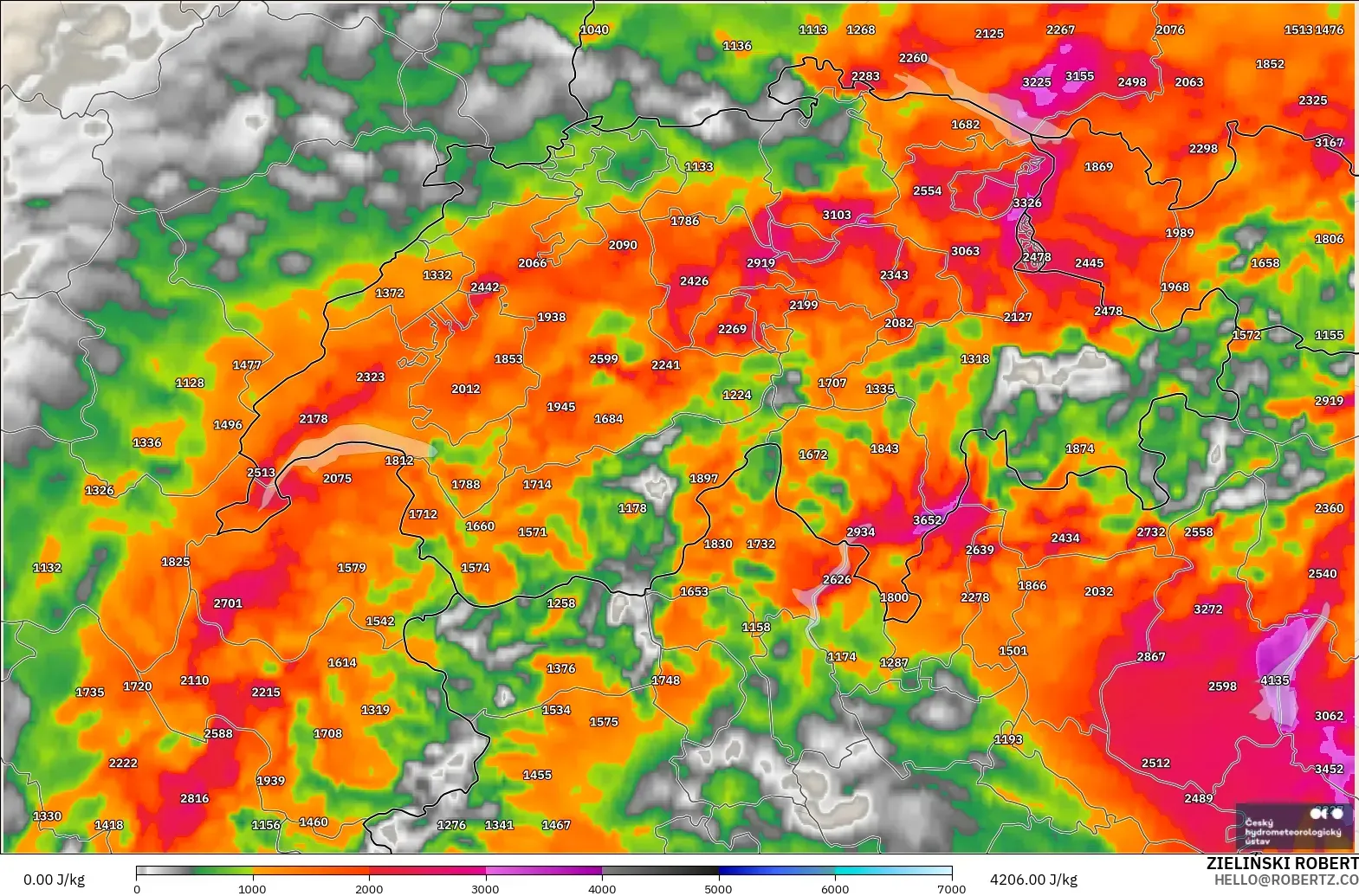 ALADIN CZ 2.3 km modelo - Suiza, CAPE