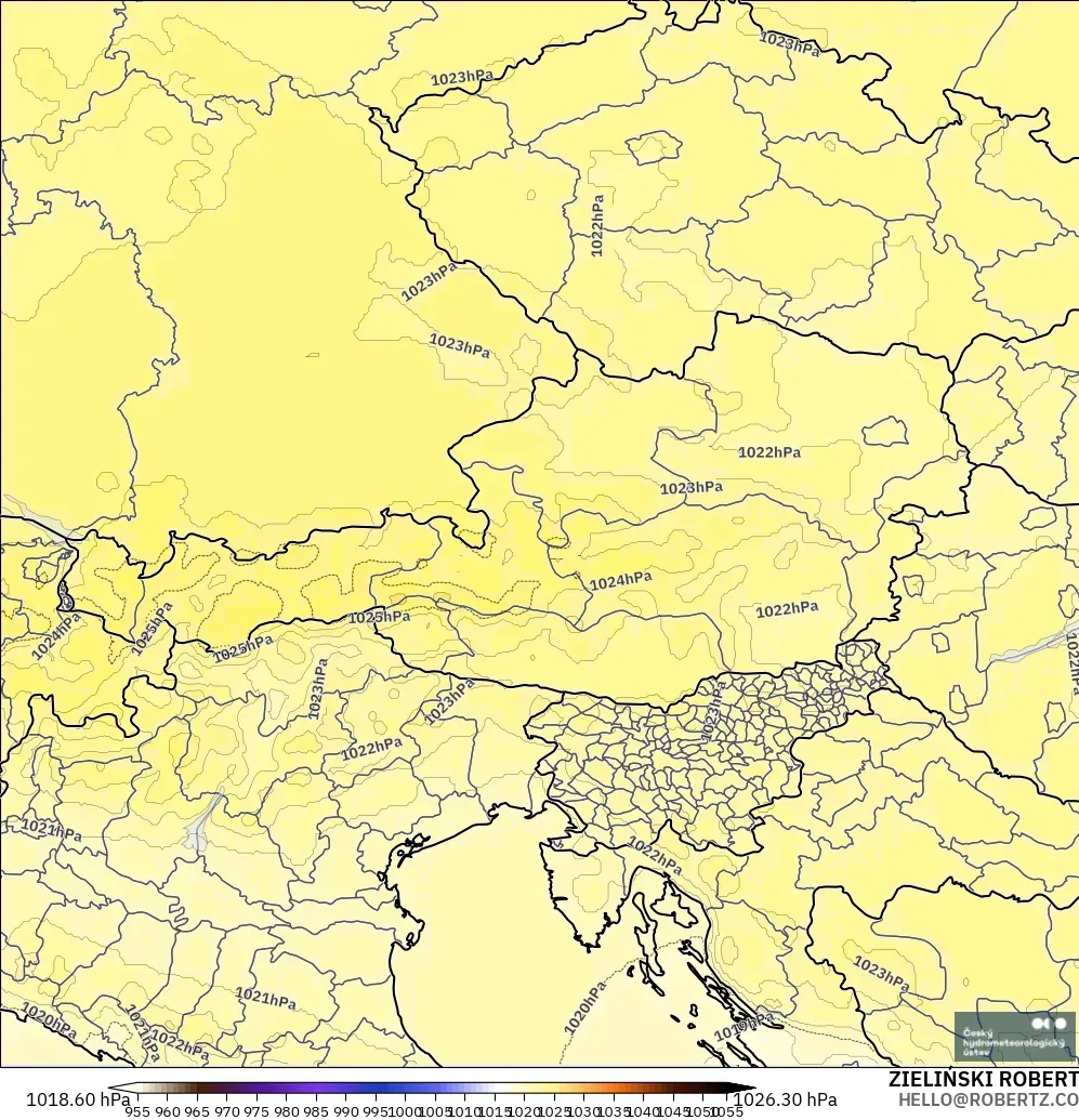 ALADIN CZ 2.3 km modelo - Austria, Presión