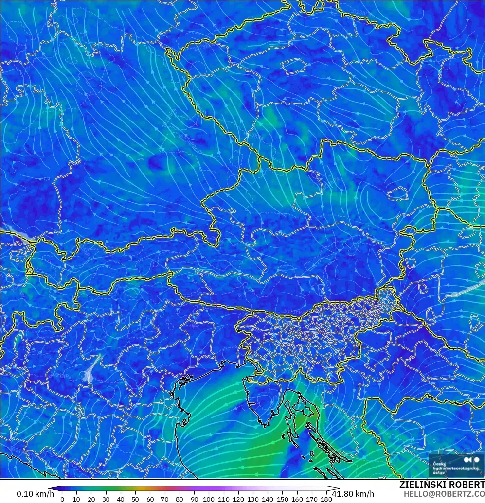 ALADIN CZ 2.3 km modelo - Austria, Viento a 10 m