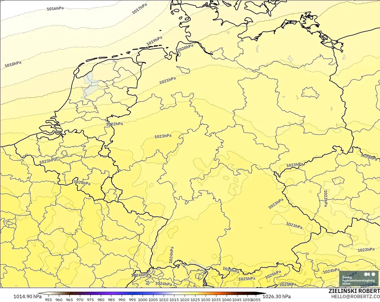 ALADIN CZ 2.3 km modelo - Alemania, Presión